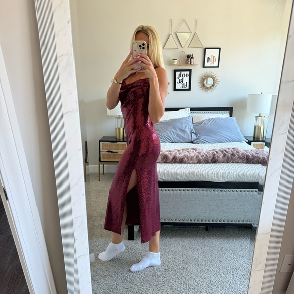 Bebe Red Sequin Disco Dot Maxi Dress - Picture 3 of 12